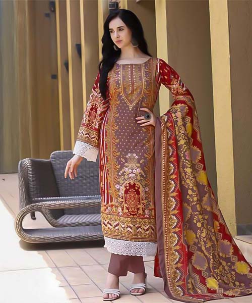 Red Cotton Printed Salwar Kameez in europe