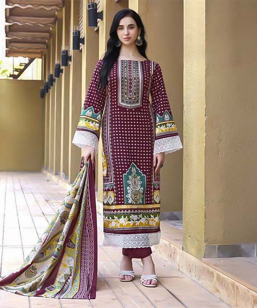 Magenta  Cotton Printed Salwar Kameez in europe