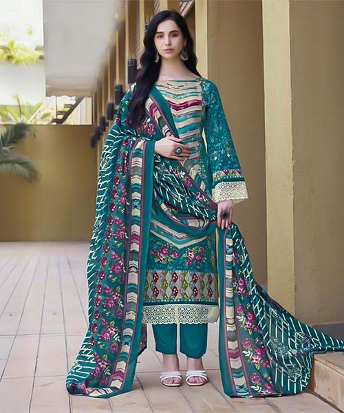 Green  Cotton Printed Salwar Kameez in europe