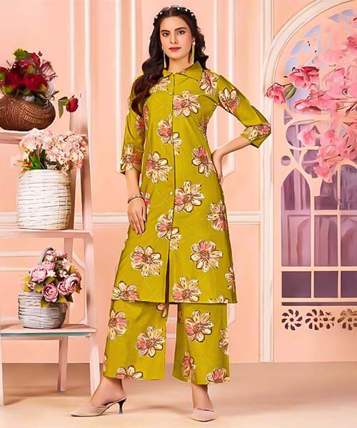 Green  Vertican Printed Kurti