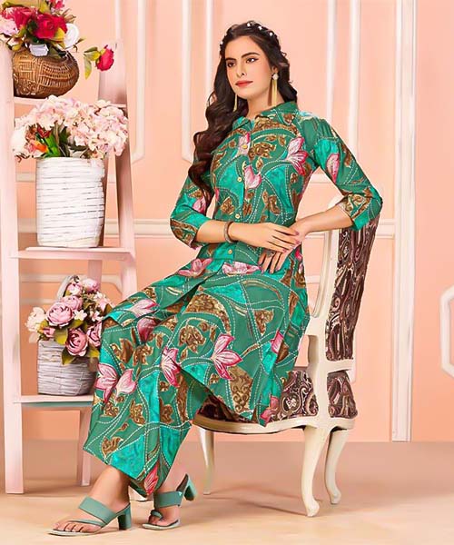 Green  Vertican Printed Kurti