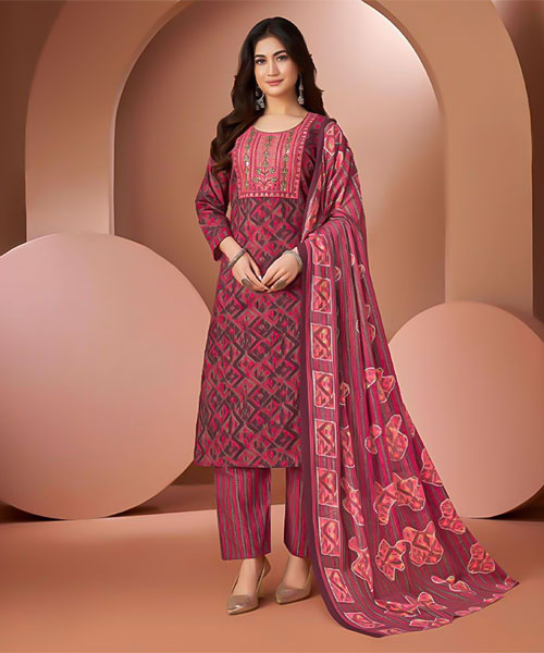 Red  Cambric Cotton Printed Salwar Kameez in bolton
