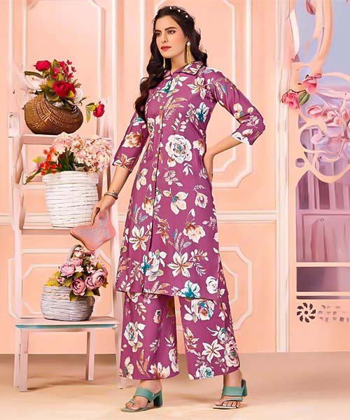 Purple Vertican Printed Kurti