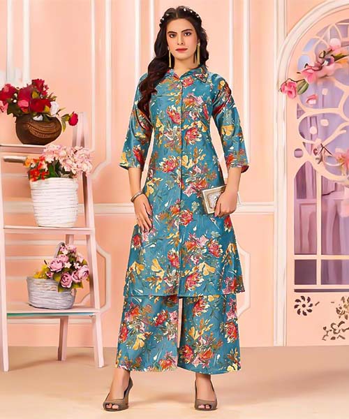 Blue Vertican Printed Kurti