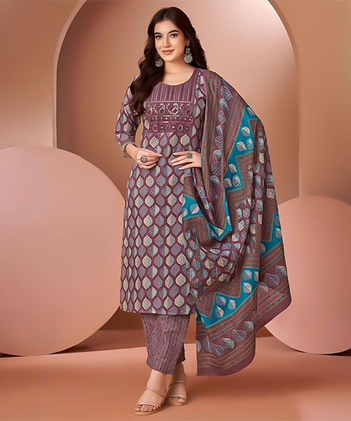 Violet Cambric Cotton Printed Salwar Kameez in bolton