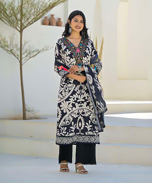 Black  Linen Casual Wear Salwar Kameez in oxford