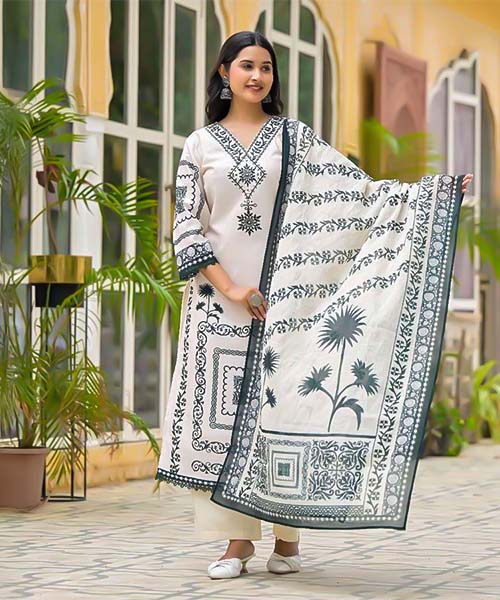 White  Linen Casual Wear Salwar Kameez in oxford