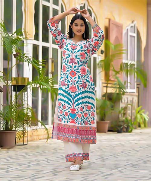White  Linen Casual Wear Salwar Kameez in oxford