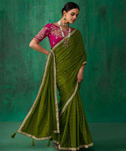 Beautiful Silk With Zari Butti Less Border Saree