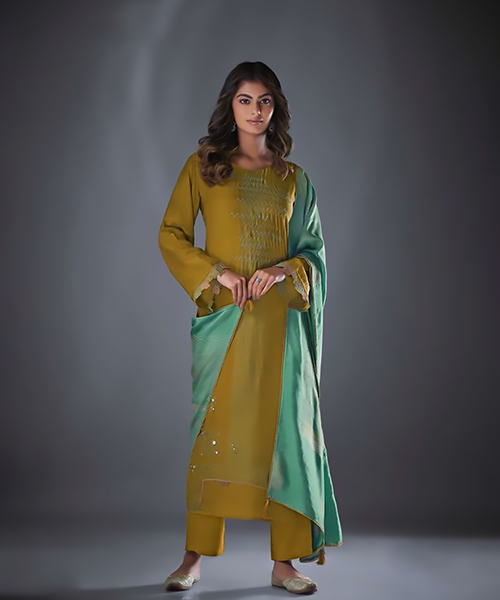 Yellow Silk Partywear Suit