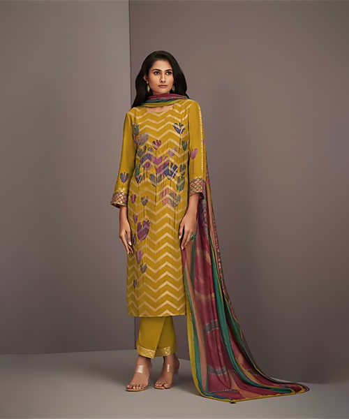 Yellow Muslin jacquard Designer Suit