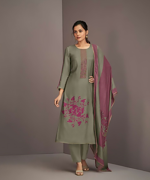 Grey Silk Partywear Suit