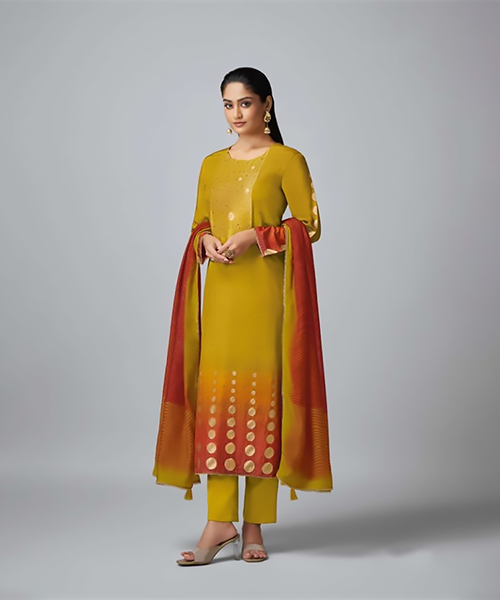 Yellow Muslin  Designer Suit