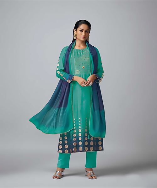 Blue Muslin  Designer Suit