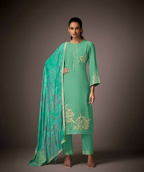 Cyan Muslin Jacquard Designer Salwar Kameez