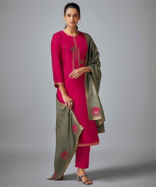 Red Tusser Silk Party Wear Salwar Kameez in delhi