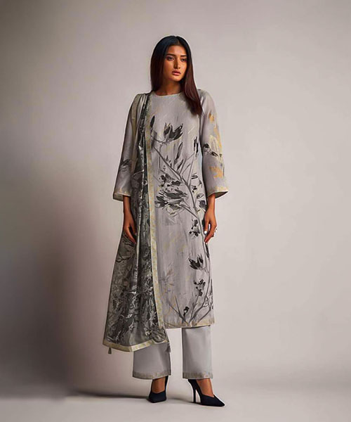 Grey Pure Linen Designer Salwar Kameez