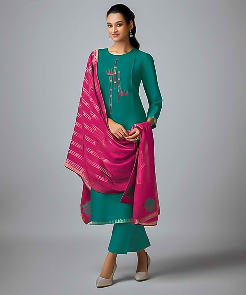 Green  Tusser Silk Party Wear Salwar Kameez in delhi