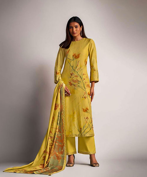 Yellow Pure Linen Designer Salwar Kameez