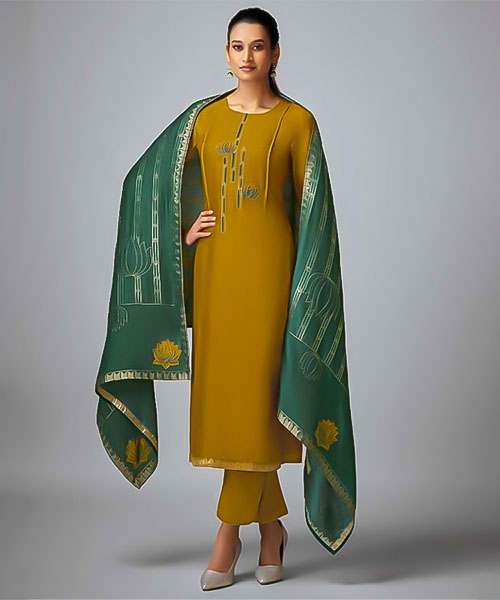 Yellow  Tusser Silk Party Wear Salwar Kameez in delhi