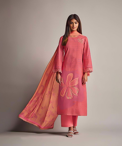 Red  Linen Cotton Party Wear Salwar Kameez