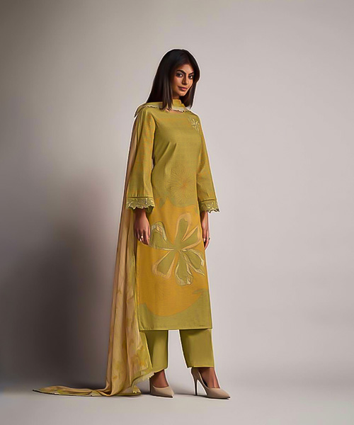 Green Linen Cotton Party Wear Salwar Kameez