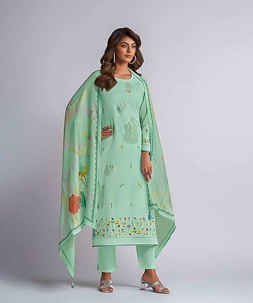 Cyan  Linen Cotton Party Wear Salwar Kameez