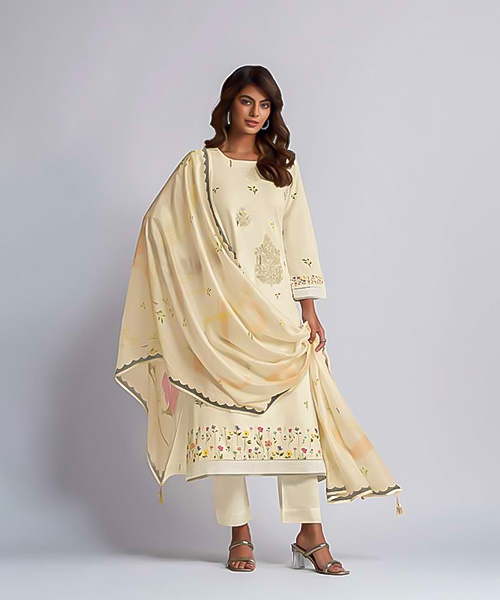 White Linen Cotton Party Wear Salwar Kameez