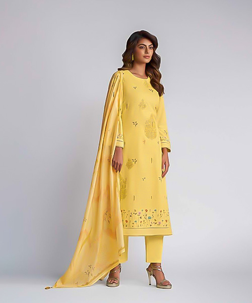 Yellow  Linen Cotton Party Wear Salwar Kameez