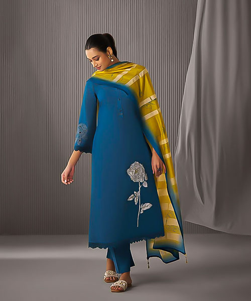 Blue Lawn Cotton Party Wear Salwar Kameez