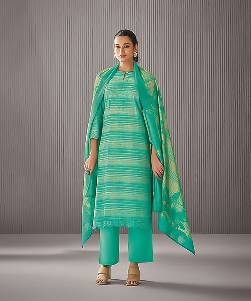 Green Linen Cotton Party Wear Salwar Kameez