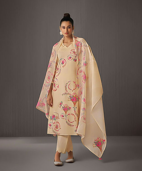 Dark Yellow Linen Cotton Party Wear Salwar Kameez