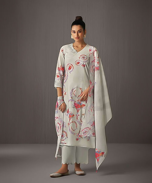 Grey Linen Cotton Party Wear Salwar Kameez