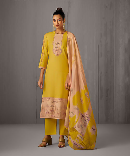 Yellow  Lawn Cotton Party Wear Salwar Kameez in delhi