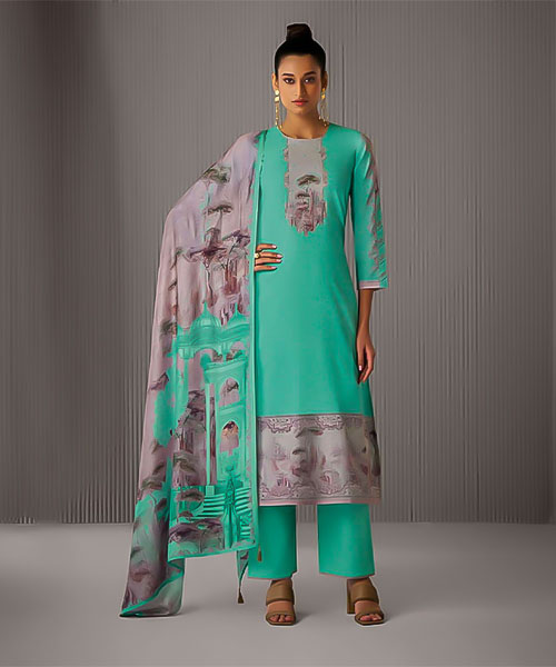 Cyan Lawn Cotton Party Wear Salwar Kameez in delhi