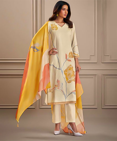 White  Cotton Silk Jacquard Party Wear Salwar Kameez in delhi