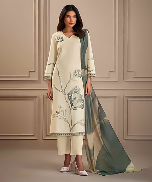 White  Cotton Silk Jacquard Party Wear Salwar Kameez in delhi