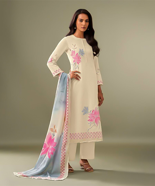 White  Cotton Silk Party Wear Salwar Kameez