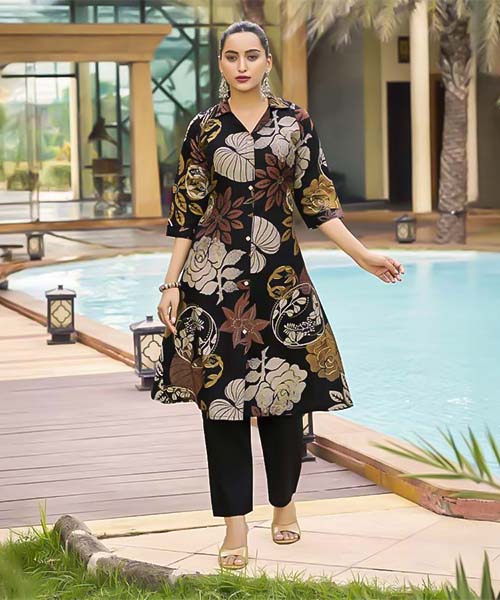 Black  Vertican Casual Wear Kurti