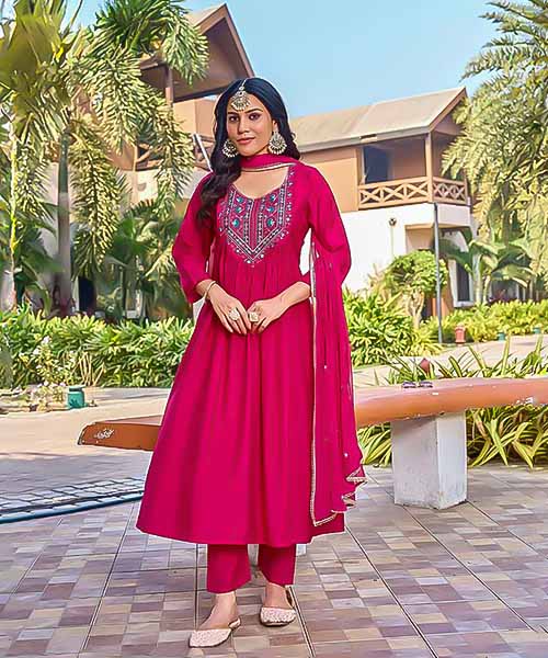 Red Viscose Roman Silk Casual Wear Kurti