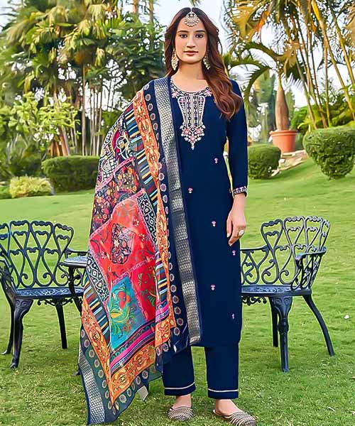 Blue Viscose Roman Silk Casual Wear Salwar Kameez in st albans