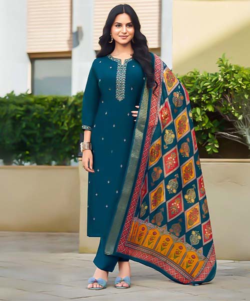Blue  Viscose Roman Silk  Casual Wear Salwar Kameez in edinburgh