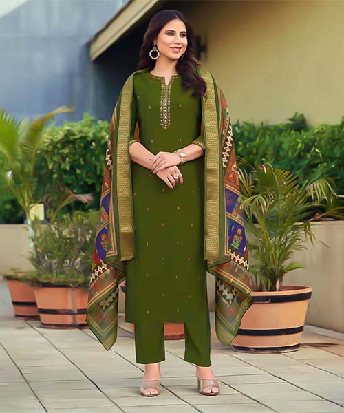 Green  Viscose Roman Silk  Casual Wear Salwar Kameez in edinburgh