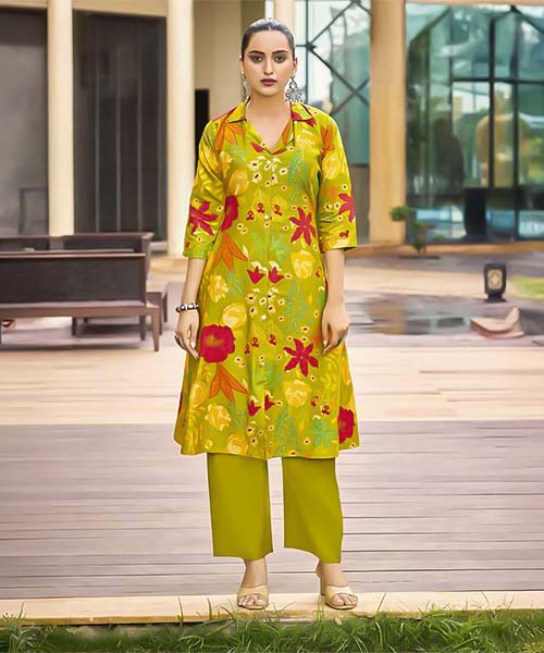 Green  Vertican Casual Wear Kurti