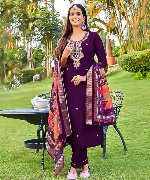 Violet Viscose Roman Silk Casual Wear Salwar Kameez in westminster