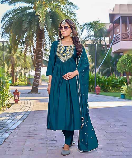 Blue Viscose Roman Silk Casual Wear Kurti