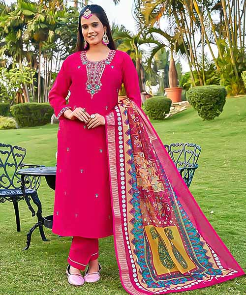 Magenta Viscose Roman Silk Casual Wear Salwar Kameez