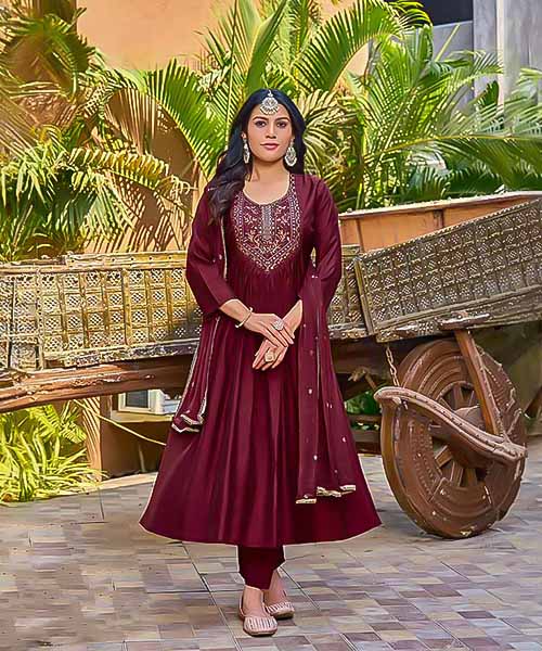 Brown Viscose Roman Silk Casual Wear Kurti