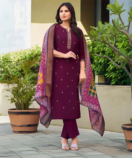 Violet Viscose Roman Silk  Casual Wear Salwar Kameez in edinburgh