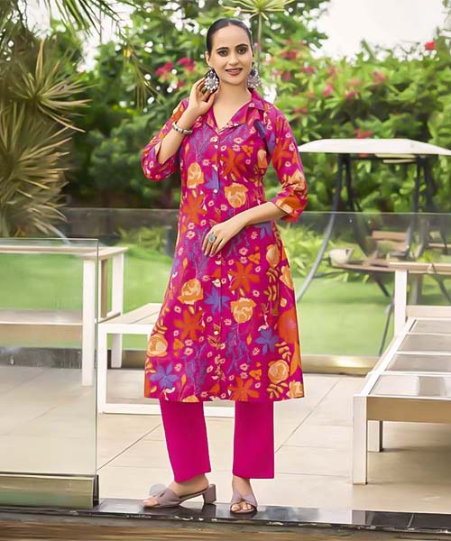 Magenta  Vertican Casual Wear Kurti